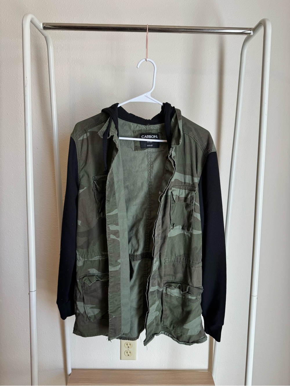 Carbon Men's Camouflage Hooded Field Jacket in Olive Green and Black